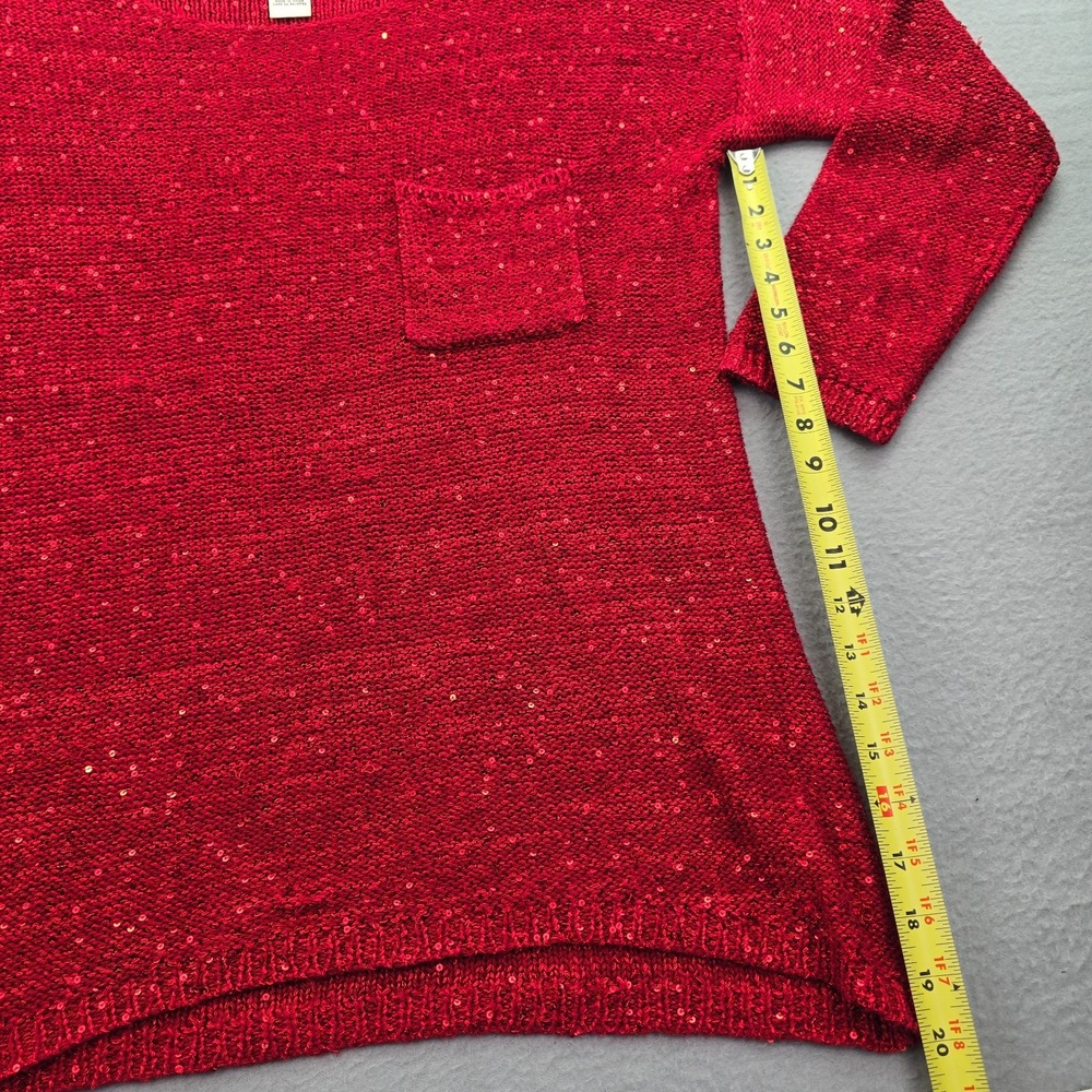 Nurture Sweater Womens Large Red Sequin Tight Knit Scoop Neck Ribbed Winter Warm - Picture 5 of 7